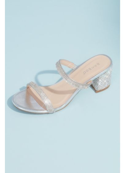 Bamboo Grey (Crystal Embellished Slide Sandals with Block Heel)